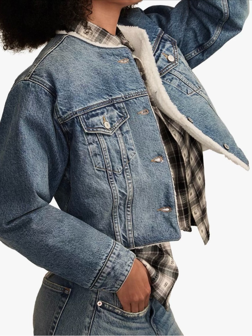 Lucky Brand White Sherpa Trucker Jacket